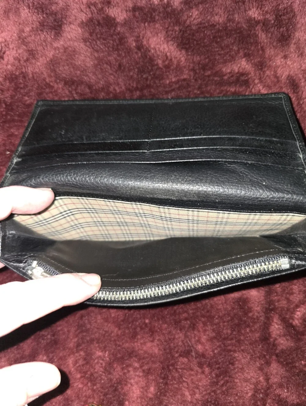 Burberry Black Leather Long Bifold Wallet EUC